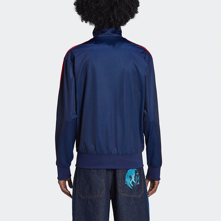 Men's adidas originals x Kerwin Frost Crossover Cartoon Printing Stripe Stand Collar logo Sports Jacket Blue H66305