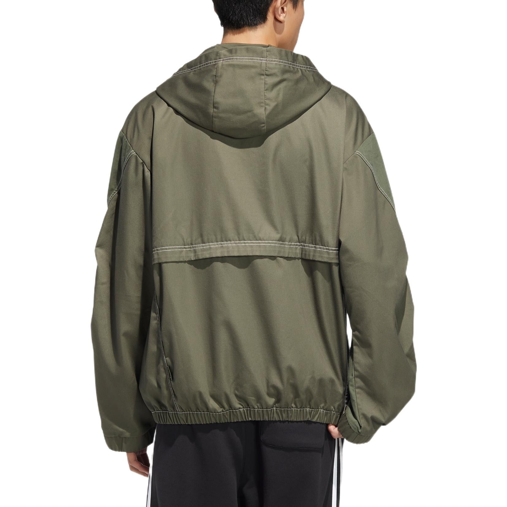 Men's adidas originals Ww Hooded Jkt Sports Embroidered Logo Cargo Solid Color Hooded Jacket Army Green HM8017