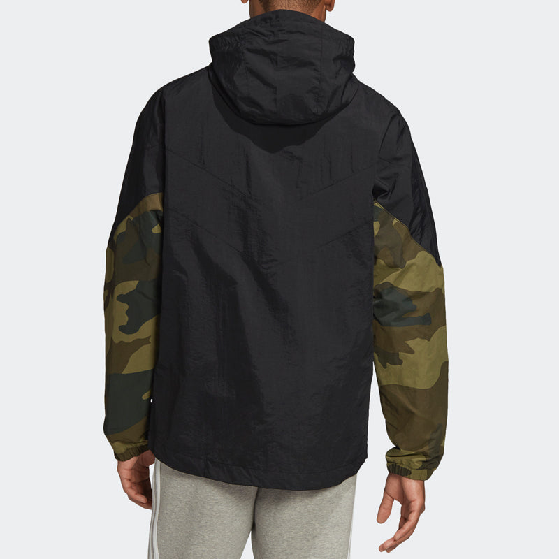 adidas originals Camo Wb Camouflage Splicing Sports hooded Windbreaker Jacket Black FM3359
