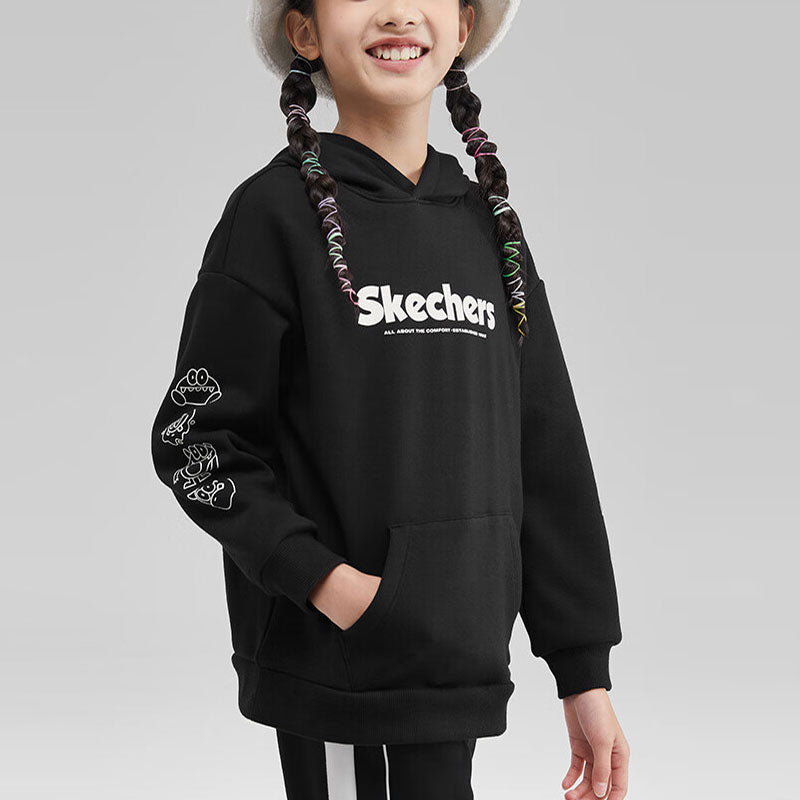(GS) Skechers Logo Printed Hoodie 'Black White' L423K111-0018