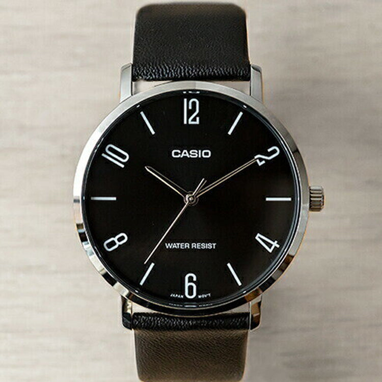 CASIO Small Belt Waterproof Mens Black Analog MTP-VT01L-1B2