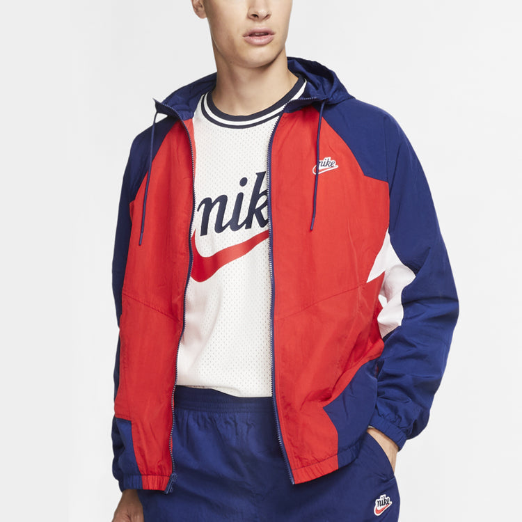 Nike Sportswear Heritage Windrunner Splicing hooded Woven Logo Jacket Red Blue Redblue CJ4359-657
