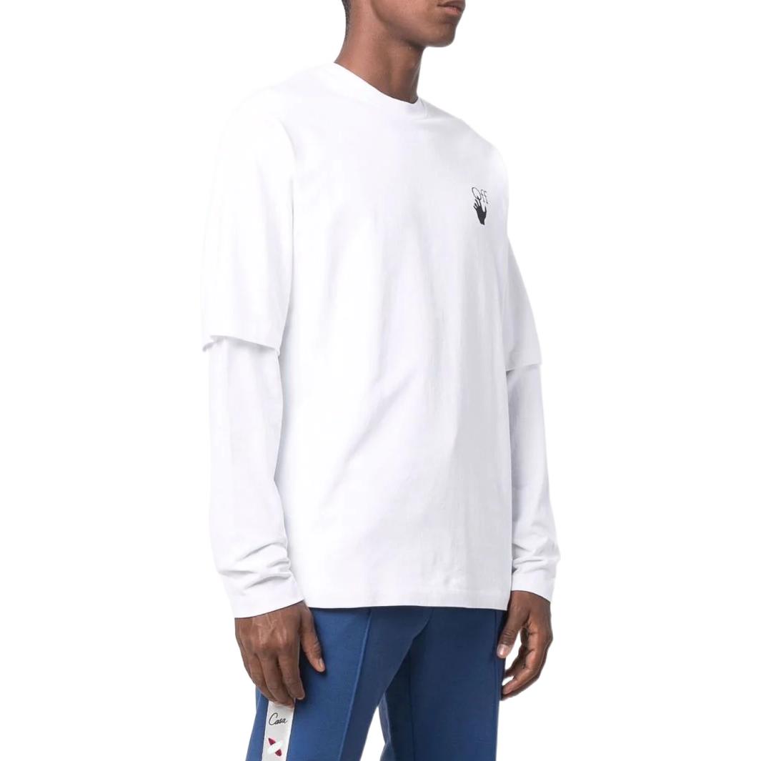 Men's Off-White Logo Pattern Printing Round Neck Long Sleeves Version White T-Shirt OMAB066F21JER00401100110