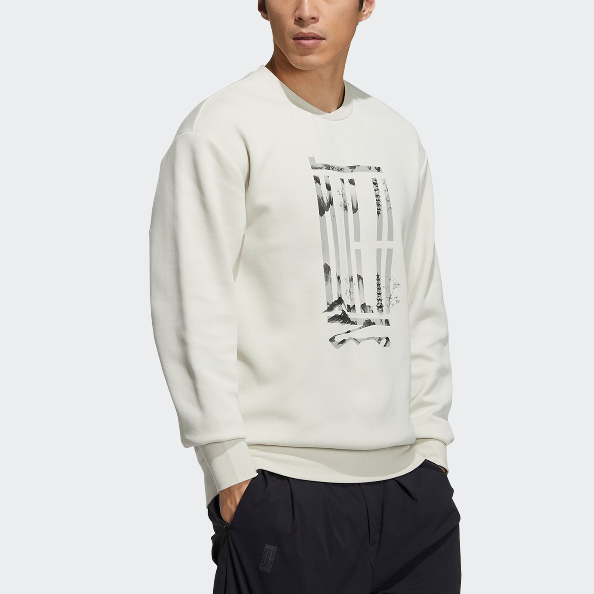 Men's adidas Wj Logo Swt Sports Round Neck Pullover Creamy White H39300