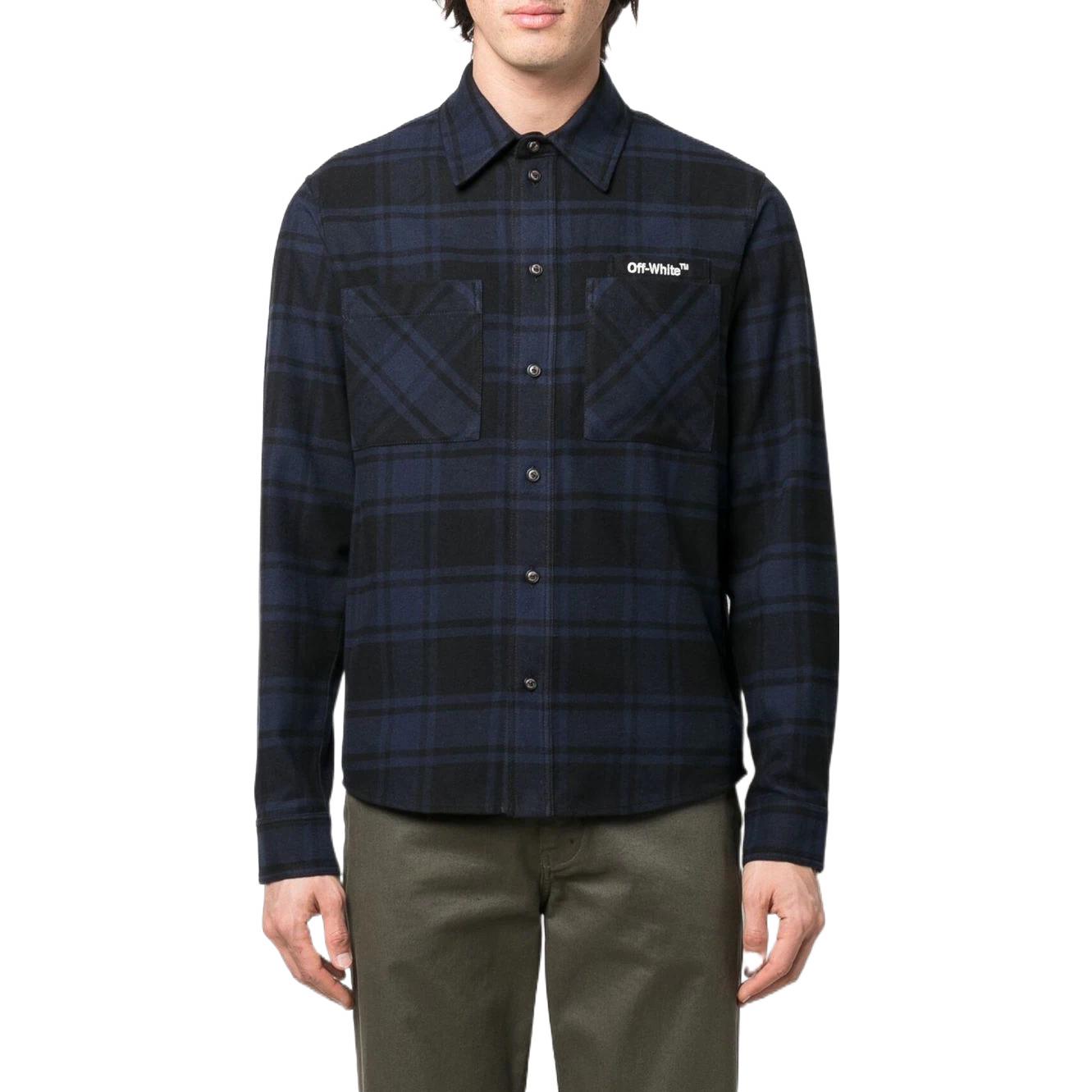 Men's Off-White Arrows Plaid Flannel Blue Shirt OMGA133S22FAB0014501