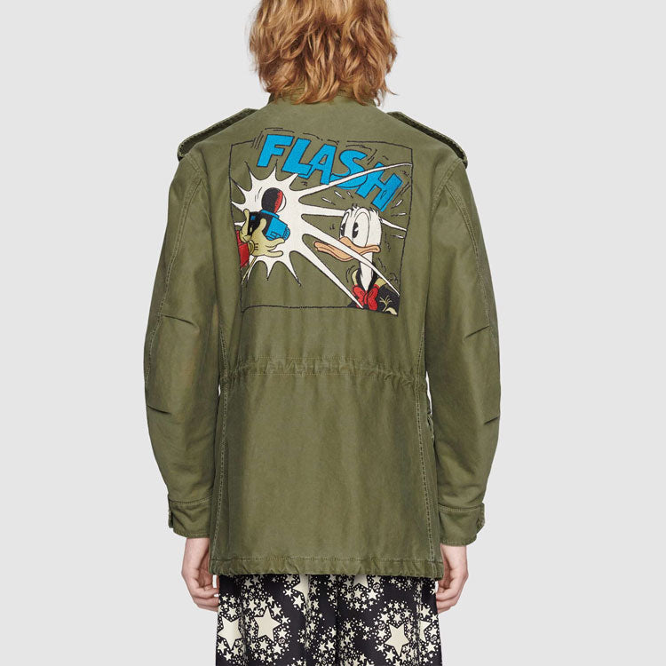 Gucci x Disney Donald Duck Embroidered Environmentally Friendly Washed Cotton Jacket For Men Green 640355-XDBHZ-3281