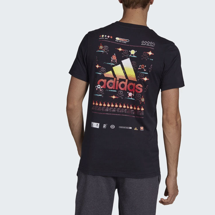 adidas 8-bit Platform Back Printing Sports Round Neck Short Sleeve Black FN1720