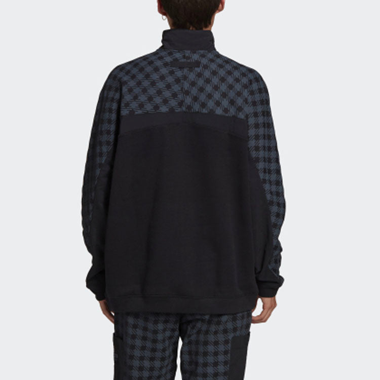 adidas originals D Sweat Grp Half Zipper Plaid Casual Sports Black GD9322