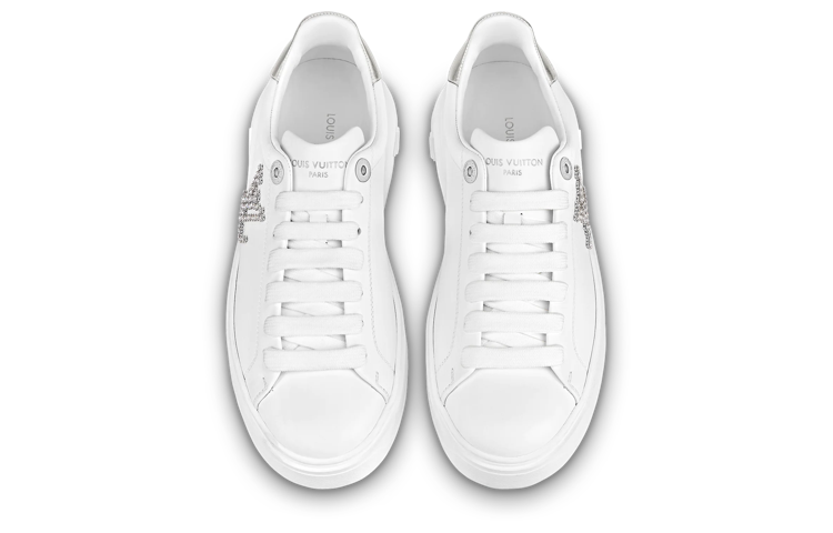 (WMNS) LOUIS VUITTON Time Out Sneakers 'White with Silver Rhinestone Logo' 1AAW10