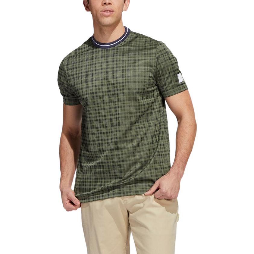 Men's adidas Golf Sports Plaid Round Neck Short Sleeve Natural Green T-Shirt HF9098