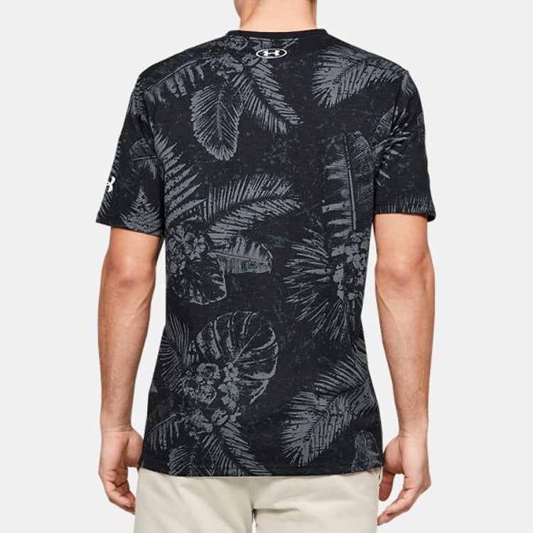Men's Under Armour Project Rock Aloha Camo Alphabet Pattern Printing Sports Short Sleeve Black 1351585-001