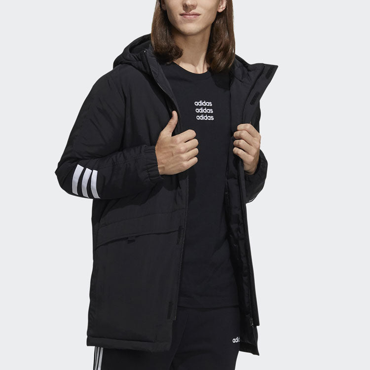 adidas mid-length Sports hooded Zipper Down Jacket Black H45235