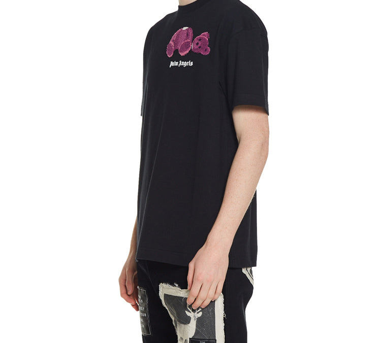 Men's PALM ANGELS Purple Printing Short Sleeve Black PMAA001F194130401028