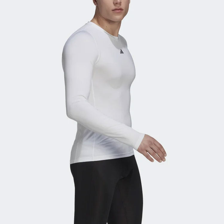 Men's adidas Training Techfit Solid Color Training Long Sleeves White T-Shirt HJ9926