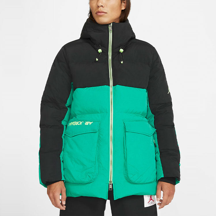Air Jordan Casual Sports hooded Stay Warm Down Jacket Black Green Colorblock CK6662-011