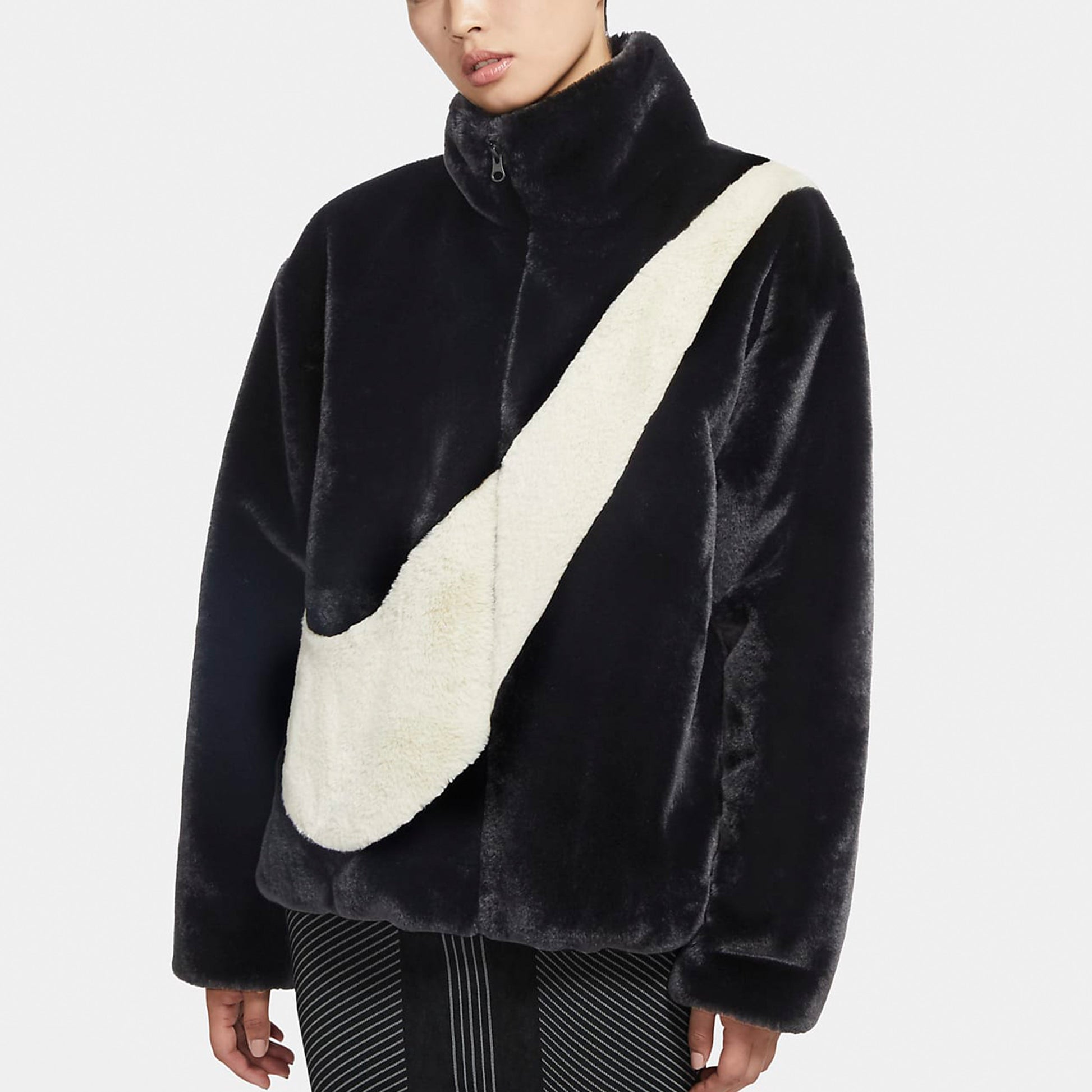 (WMNS) Nike Sportswear Swoosh Large Logo Stay Warm Lamb's Wool Stand Collar Jacket Autumn Asia Edition Black CU6559-010