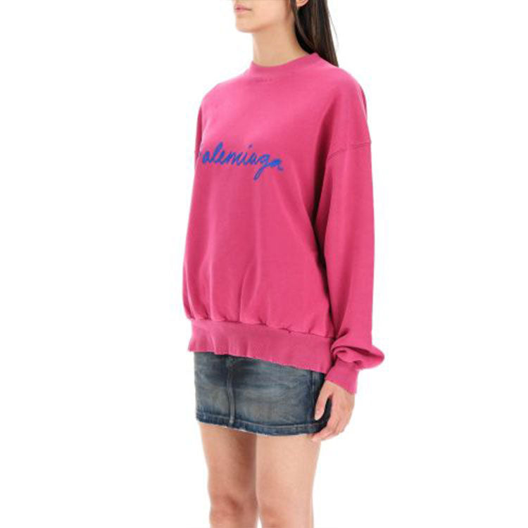 (WMNS) Balenciaga Script Logo Crewneck Sweatshirt 'Dark Fuchsia' 697869TMVB50507