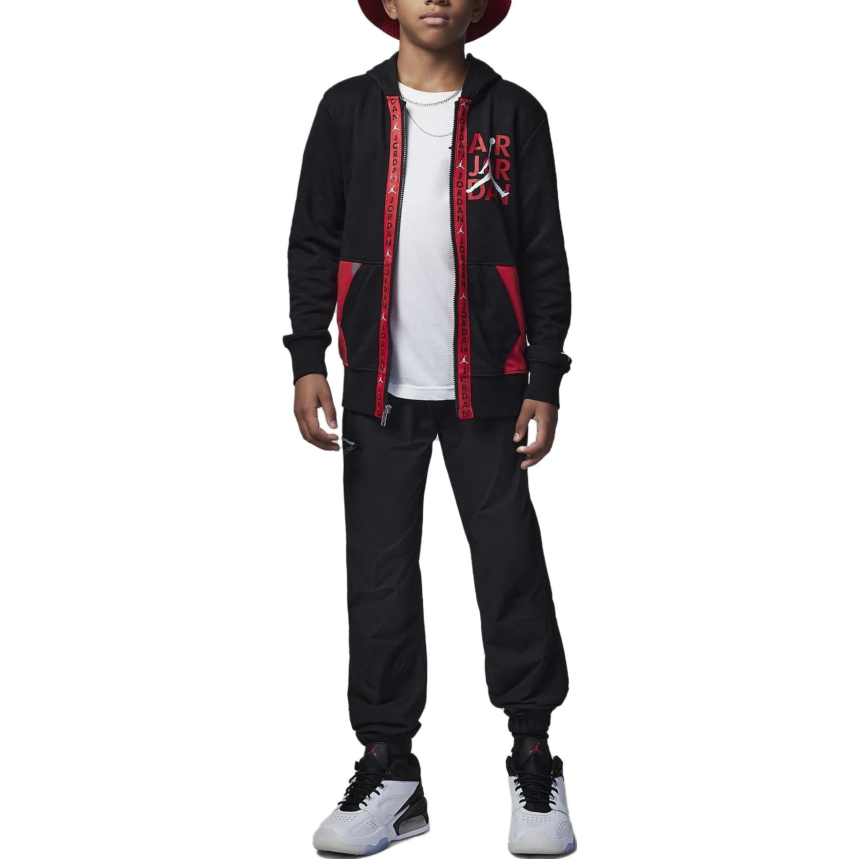 (GS) Air Jordan Vert Tape Full-Zip Hoodie 'Black' FB1649-010