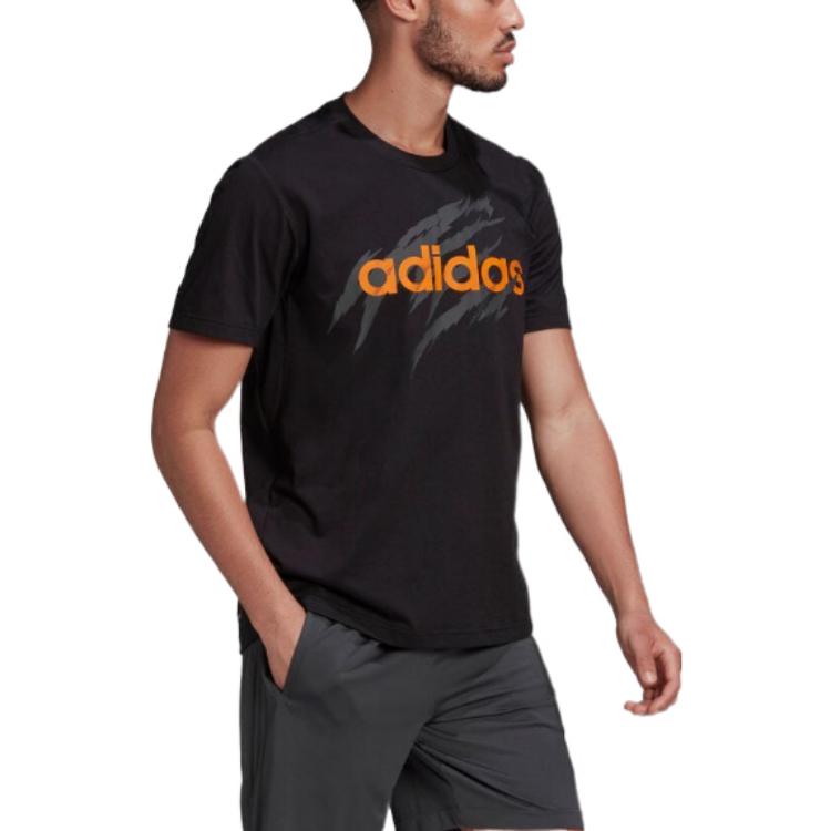 Men's adidas Straight Logo Printing Round Neck Pullover Short Sleeve Black T-Shirt HD4315