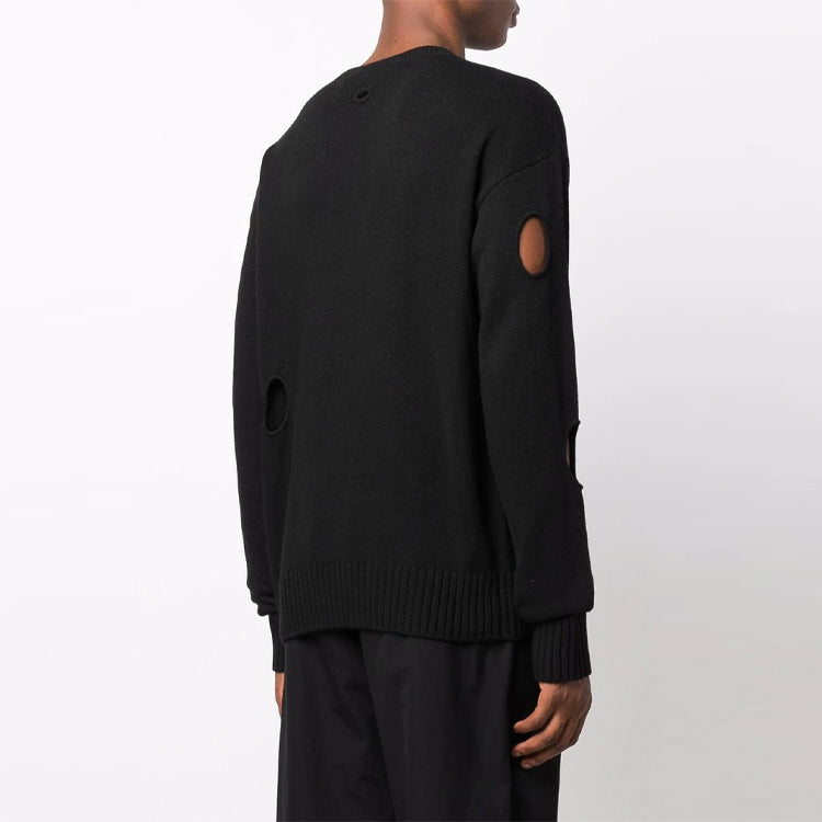 Men's Off-White FW21 Hollow Out Circular Round Neck Long Sleeves Pullover Wool Sweater Loose Fit Black OMHE092F21KNI0011001