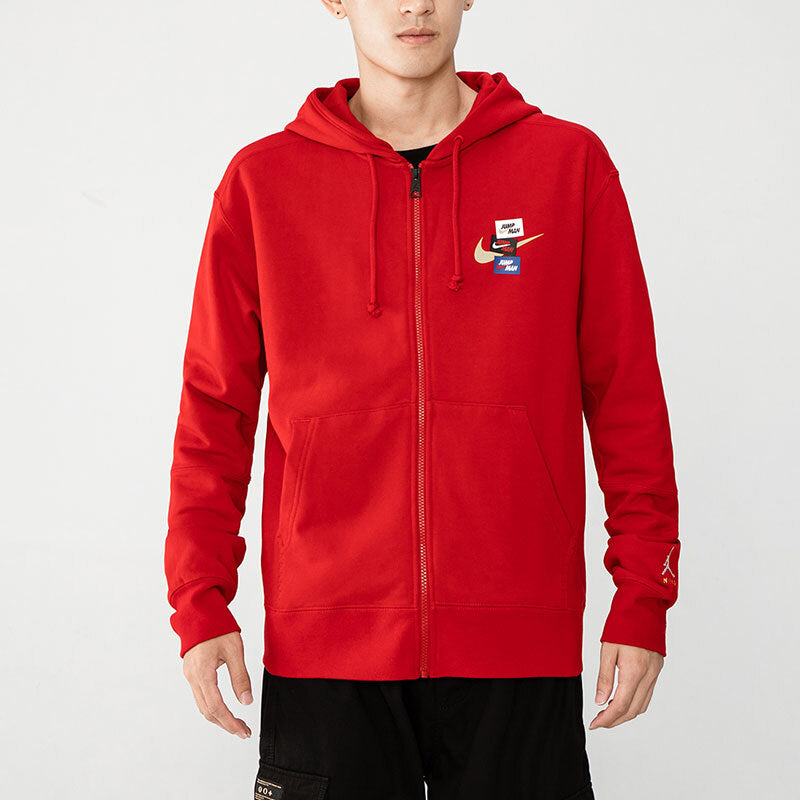 Men's Air Jordan Woven Label Logo Sports Hooded Jacket Red DH7727-687