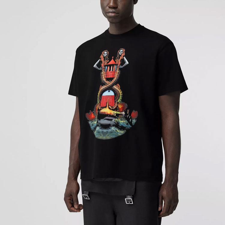 Men's Burberry SS21 Printing Cotton Loose Short Sleeve Black 80406831