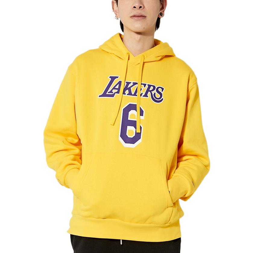 Men's Nike Los Angeles Lakers Lebron James No. 6 Solid Color Alphabet Printing Pullover Fleece Lined Yellow DB1182-728