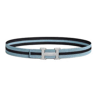 HERMES Nylon Metal Palladium-Plated Belt Men's Blue Width: 3.2CM