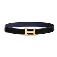 HERMES Calfskin Gold-Plated Leather Belts Women's Black/Blue Width: 3.2CM