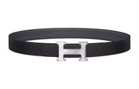 HERMES Elegant Silver Buckle Epsom Calfskin Belt Women's Black Width: 3.2cm