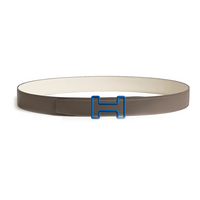 HERMES Calfskin, Stainless Steel, Rubber Leather Belts Men's Brown/Beige Width 3.2CM