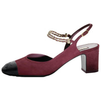 CHANEL Chunky Heel High Heels 6cm Women's Red Black