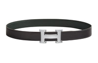 HERMES Minimalist Style Fashion Silver Buckle Epsom Calfskin Belt Women's Graphite/Jasper Width: 3.2cm