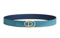 HERMES Round Buckle Design Smooth Buckle Leather Belts Men's Blue Width: 3.2cm