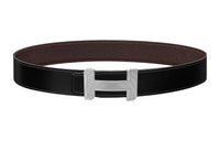 HERMES Silver Buckle Togo Calfskin Double-Sided Leather Belt Men's Black Width: 3.8cm