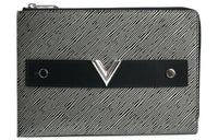 LOUIS VUITTON Leather Clutch Men's Silver Black