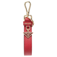 PRADA Leather Enamel Metal Keychains Women's Red