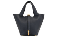 HERMES Picotin Lock Cow Leather Basket Bag Handbag Women's Marine Blue