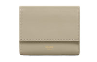 CELINE Cow Leather Wallet Small Size Women's Gray Green