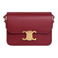CELINE Triomphe Lambskin Patch Calfskin Shoulder Bag Crossbody Bag Women's Light Burgundy