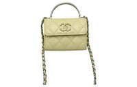 CHANEL Lambskin Handbag Shoulder Bag Women's Yellow