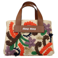MIU MIU Leather Handbag Shoulder Bag Women's Beige Patchwork Cognac