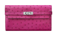 HERMES Kelly Wallet Ostrich Leather Wallet Women's L3 Rose Pourpre Purple Rose