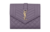 SAINT LAURENT LE MONOGRAMME Grained Embossed Cow Leather Wallet Small Size Women's Purple