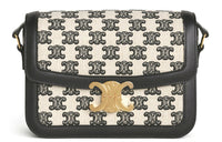 CELINE Triomphe Embroidered Fabric And Cow Leather Handbag Shoulder Bags Medium Size Women's Black & White