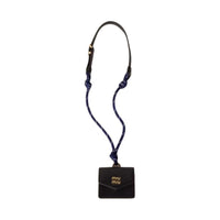MIU MIU Leather Earphone Case Women's Black & Baltic Sea Blue