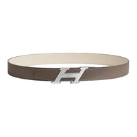 HERMES Drawn Palladium Leather Belts Unisex Gray/Light Beige Width 3.2cm