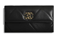 CHANEL 19Bag Leather Wallet Women's Black