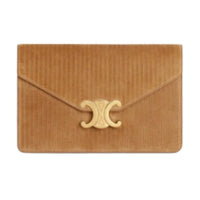 CELINE Stripes Cow Leather Suede One Shoulder Wallet Women's Smoky