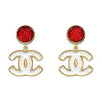 CHANEL Metal Earrings Women's Red